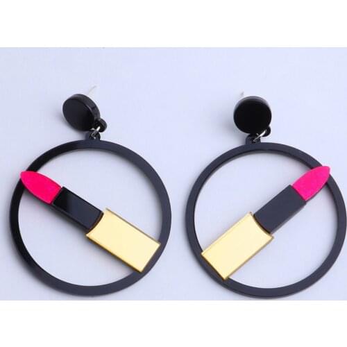 New Punk Acrylic Big Round Lipstick Drop Earrings For Women Girls Fashion Long Dangle Earrings Hip Hop Night Club Jewelry Gifts