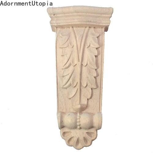 New Statues Vintage Wood Carved Corner Onlay Applique Unpainted Furniture Cabinet Decorative Figurines Wooden Miniature