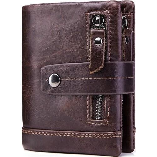 New Leather Wallet Zipper Buckle Fashion Leather Clip Head Layer Cowhide Multi-function Trend Clutch Bag Storage Coin Purse