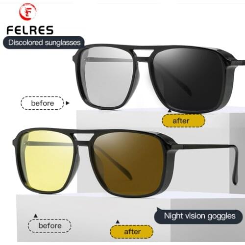 FELRES Men Women Photochromic Polarized Punk Style Sunglasses Outdoor Driving Anti-Glare Night Vision Glasses With Box HC016