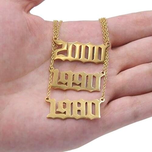 Old English Number Necklaces Women Jewelry Year 1991 1992 1993 1994 1995 1996 1997 1998 1999 Birthday Gift