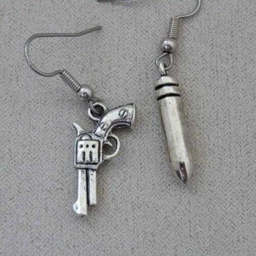 Gun Revolver Bullet Police Charm Women Jewelry Earring Pendant Accessories
