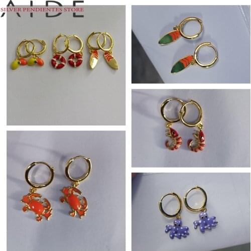 AIDE Enamel Crab Shrimp Pendant Hoops Earrings Pendientes Plata 925 Sterling Silver Collection Octopus Charm Huggie Earrings