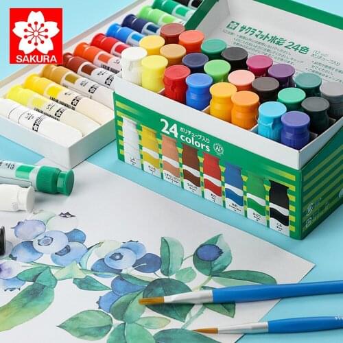 SAKURA Semi-transparent Watercolor Pigment 24/18/15/12 Colors Green Tubular 12ml Student Hand-painted Watercolor Pigment Suit