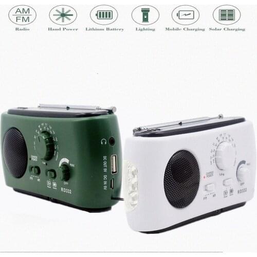 Portable 3LED Emergency Light Outdoor Multifunction Hand Crank/Solar/USB/Dry Battery Charging Radio Alarm Siren Camping Light