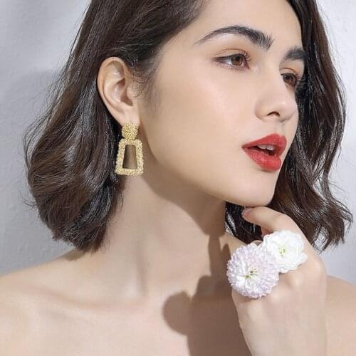 POXAM Vintage Luxury Geometric Metal Gold Silver Color Drop Dangle Earrings 2020 for Women Fashion Jewelry Big Hanging Earrings