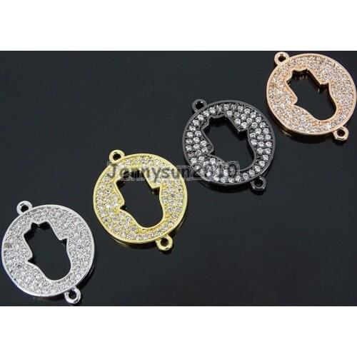 Clear Zircon Gems Stones Pave Round Disc Hamsa Hand Bracelet Connector Charm Beads Silver Gold Rose Gold Gunmetal 10Pcs/Pack