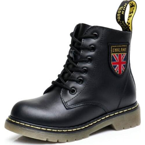 Luxury Classic Children Ankle Motorcycle boots Boy Girl Genuine leather Military boots Winter Lace-Up Snow boots Kids shoes 07A