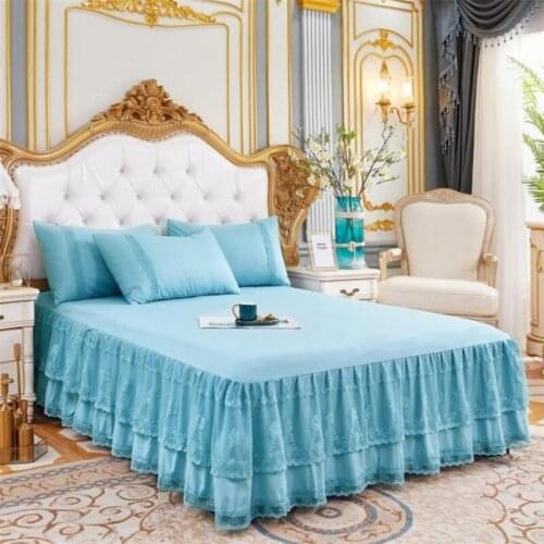 Sexy Lace Bed Skirt Home Textile Bedding 3pcs/set(1Bed Skirt + 2pcs Pillowcase) Bed Sheet King/Quee Printing Double Top F0551