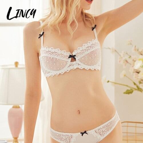 Underwear women panties transparent lace push up bra big size ultra-thin mold cup underwire lingerie set embroidery bra