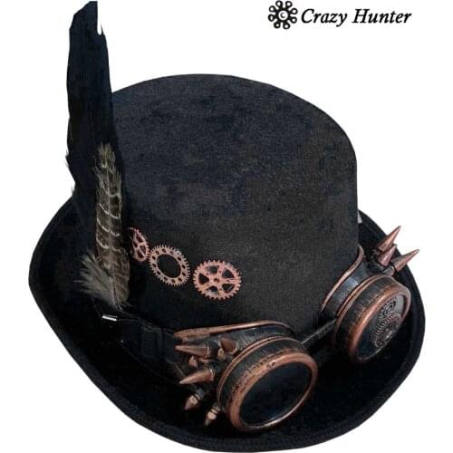 Punk Goth Steampunk Hat with Goggles Cosplay Costume Hats
