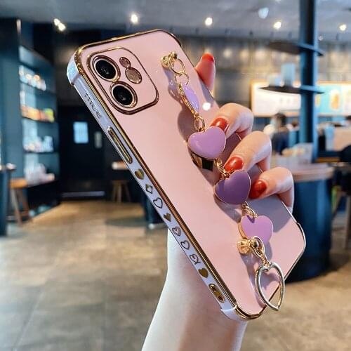 Luxury Plating Shockproof Love Chain Wristband Phone Case for IPhone 12 11 Pro Max XR X XS 11 12Pro Max 7 8 Plus Silicone Cover