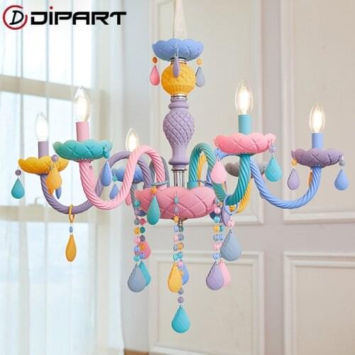 Modern LED Chandelier Lights Kid Room Colorful Crystal Metal Light Fixture Bedroom Children Ceiling Lamp Indoor Home Decoration