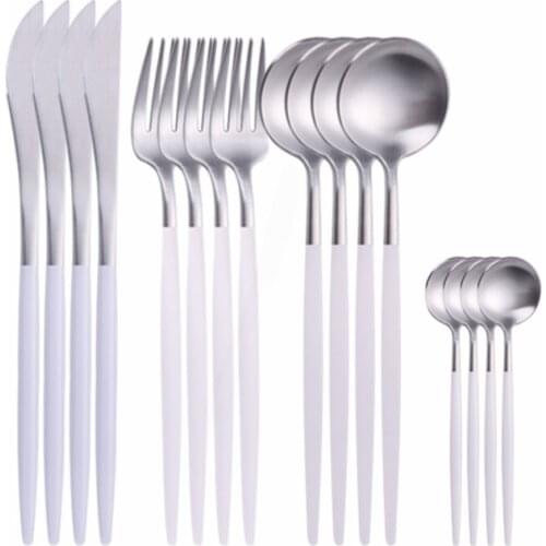 Stainless Steel White Silver Tableware Forks Knives Spoon Set Matte Cutlery Set Kitchen Dinnerware Western Eco Friendly Flatware