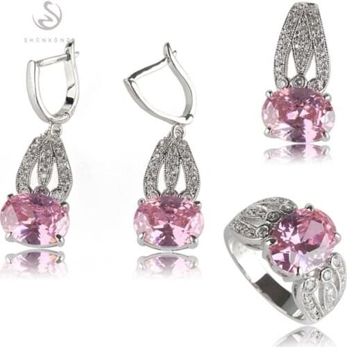 SHUNXUNZE boho wedding charm jewelry sets & more for women accessories Purple Pink Cubic Zirconia Rhodium Plated R531set R534set