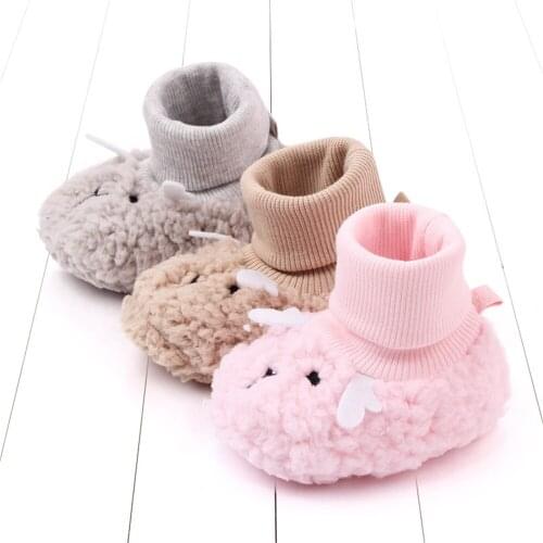 Thicken Keep Warm Plush Little Sheep Flats Infant Baby Girl Boy Non-slip Shoes Toddler First Walkers Shoes for Kids 0-12 Months