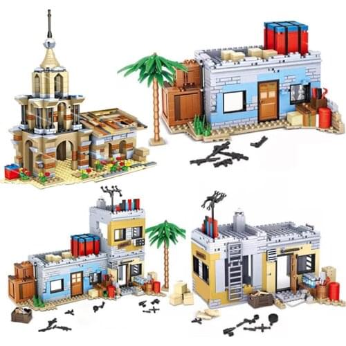 Military Series Desert Church Building Blocks War Scene Cathedral 3D Model Bricks Set With Doll Toys For Boy Birthday Gifts