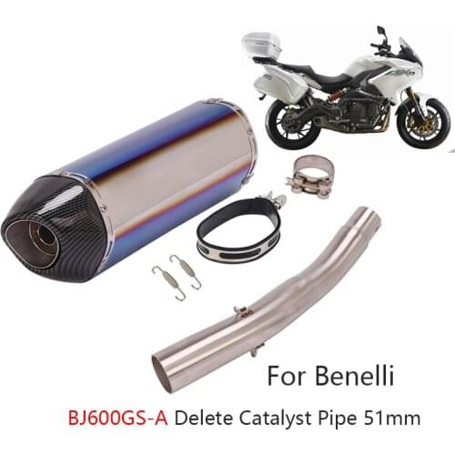 For Benelli BJ600GS-A Exhaust Pipe Motorcycle 51mm Blue Muffler Escape Removable DB Killer Slip On Mid Link Tube Delete Catalyst