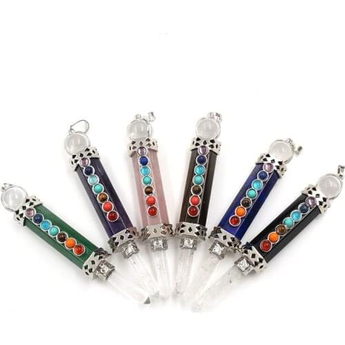 YJXP 7 Chakra Natural Stone Crystal Wand Chakra Pendulum Dowsing Reiki Balancing Gift Jewelry