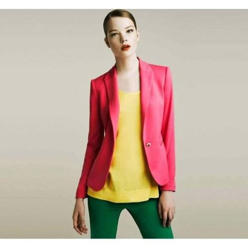 Womens Fashion Basic Jacket Tunic Foldable sleeve Coat Candy Colors Cardigan One Button Jackets XS-XL