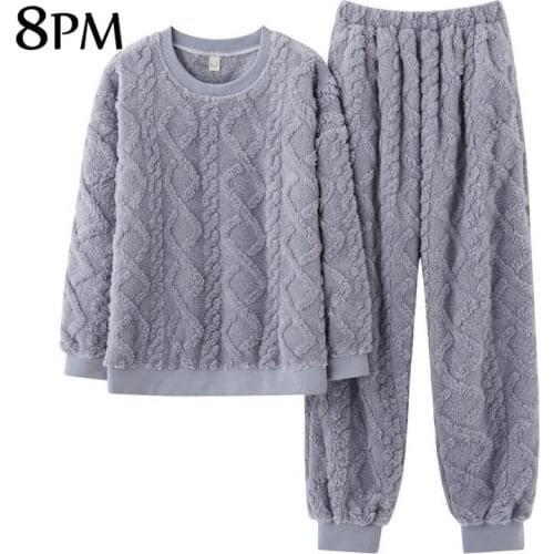 Thicken Plush Pajamas Sets Women Winter Coral Velvet Sleepwear Long-sleeve Pants Thicken Warm Nightwear Casual Homewear ouc1228
