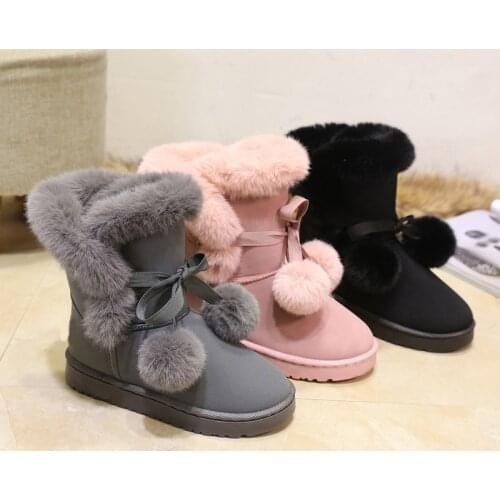 Snow Boots Womens Short Tube Plus Cashmere 2021 Winter New Suede Hair Ball Short Boots Lace Up Student Womens Boots