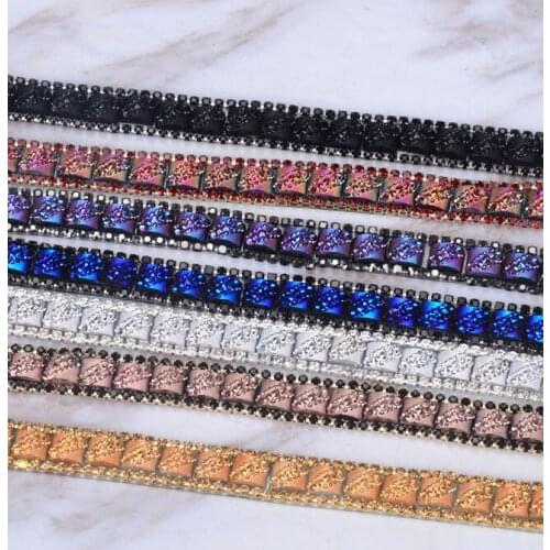 1 Yard/Lot Hotfix Rhinestone Trimming Glass Crystal Stone Ceramics Chian 1.2cm Width Fancy Banding Applique DIY Accessories