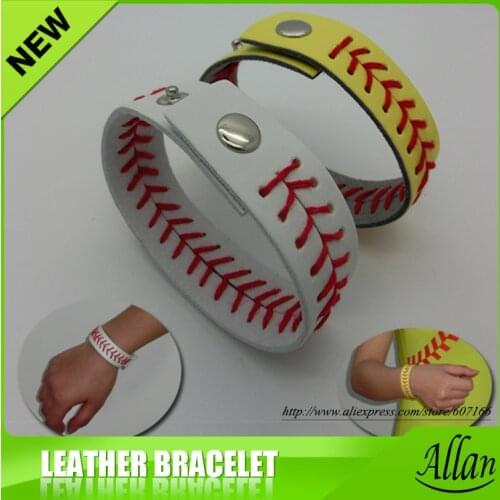 2016 high quality real leather softball seam bracelets,softball stitch bracelet,softball bracelets