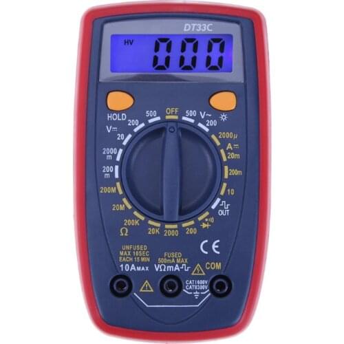 50pcs DT33C LCD Digital Back Light AC/DC Multimeters AC/DC Ammeter Voltmeter Ohm Electrical home Tester kitchen tools