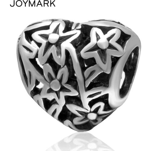 Antique Tone Hollow Flower Heart Shape Authentic 925 Sterling Silver European Charm Beads Jewelry Findings SAPB3132