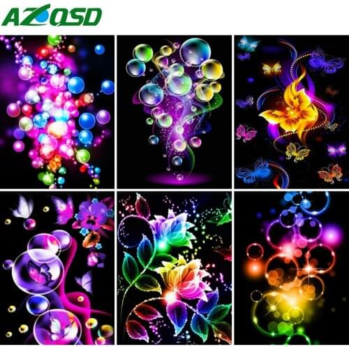 AZQSD Full Square Diamond Painting Flower Cross Stitch Handmade Diamond Embroidery Butterfly Mosaic Rhinestones Home Decor