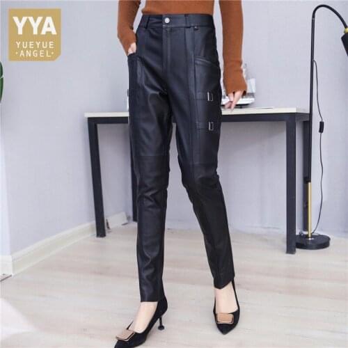 High Waist Harem Pants 2021 Women Genuine Leather Trousers Casual Pants Slim Fit Cowhide Motorcycle Pencil Pants Large Size 5XL