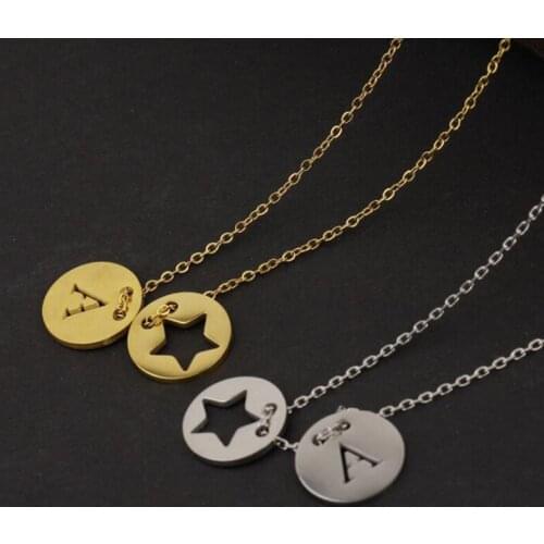 Gold Hollow Star Letter Pendant Necklace Stainless Steel Mirror Polished Fashion Bestie Short Clavicle Chain 10pcs/lot