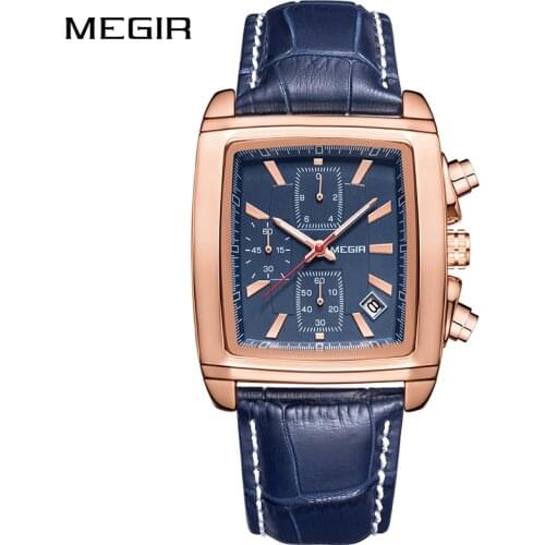 MEGIR Original New Watch Men Luxury Brand Rectangle Quartz Sports Watches Waterproof Leather Casual Wristwatches Male Clock 2021