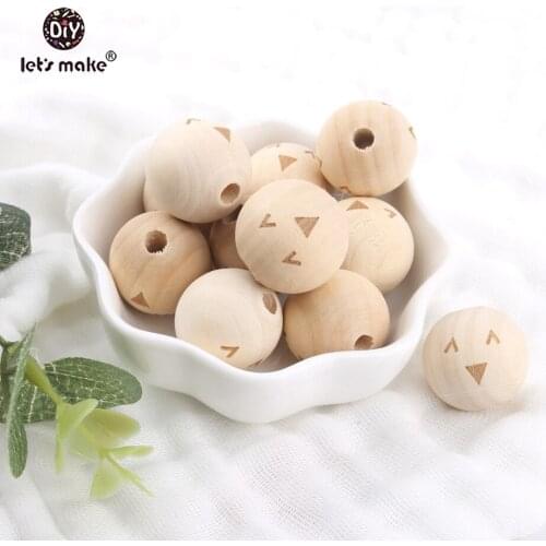 Lets make 20pcs Baby Teether Wooden Beads Smiley Face Engraved DIY Accessories Safe and Natural Maple Original Wooden Teether