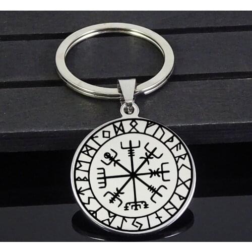 Guidepost Compass Keychain Talisman Viking Elder Futhark Pendant Key Ring Valknut Pagan Amulet Vegvisir Scandinavian Norse Gift