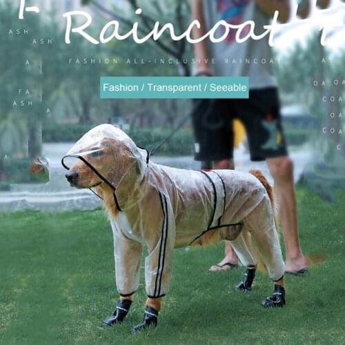 Pet Raincoat Puppy Dogs Out Waterproof Raincoat Four Feet Hooded Transparent Waterproof Teddy Large Dog Rain Out Dog Clothes
