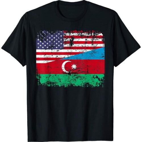 AZERI ROOTS Half American Flag AZERBAIJAN FLAG T-Shirt