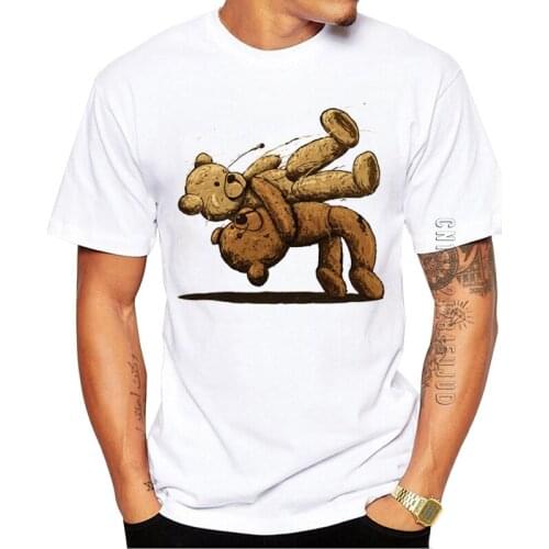 100% Cotton New Fashion Bear Hug Men T-Shirt Funny Vintage Toy Bear Printed Graphic Tshirt Short Sleeve O-Neck Tops Hipster Tees