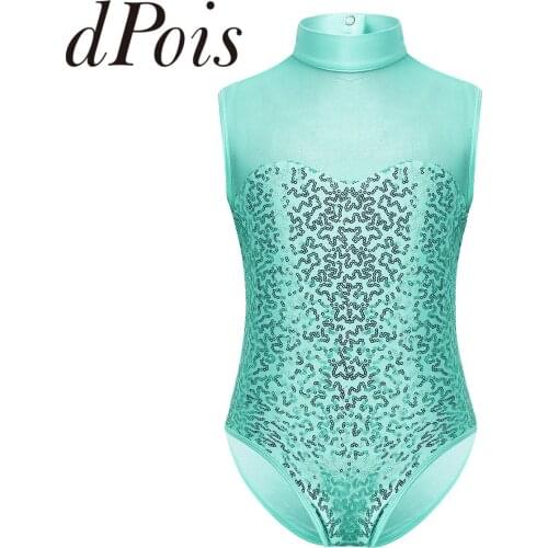Teens Girls Gymnastics Leotard for Girls Kids Sparkle Sequins Gymnastic Leotards Bailerina Bodysuit Children Practice Dance Wear