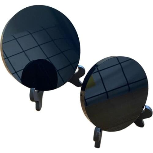 Mexican Natural Black Obsidian Smoking Mirror Stone Circle Disk Round Plate Crystal Coasters Cup Mat Healing For Office Decor