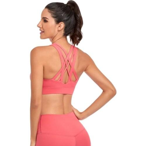 Soft Nude Sports Bra Back Cross Yoga Bra Push Up Shockproof Fitness Gym Fitness Bras Crop Tops Women Plain Yoga Workout Bras