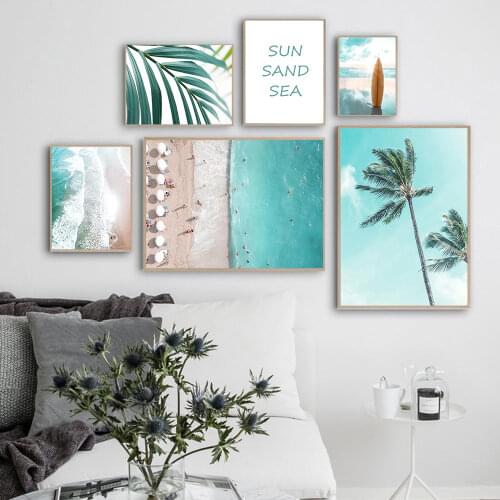 Wall Art Canvas Painting Nordic Poster Tropical Plant Beach Sea Surfboard Posters And Prints Wall Pictures For Living Home Decor
