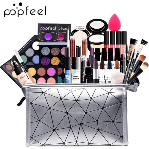 Professional Makeup Set Shining Eyeshadow Palette Lip Gloss Foundation Lipstick Kits Waterproof Base Cosmetics make up brush bag