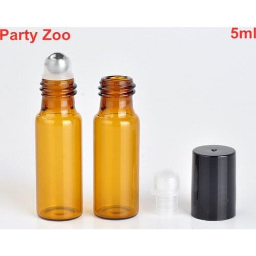 500 X 5ml Empty Amber Roll glass On Roller Bottle with Stainless Steel Ball for Refillable Essential Oils Perfume Bottle
