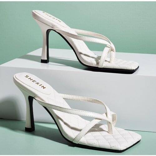 Women Slippers High Heels Slippers Sandals Flip Flops Square Toe Slides Party Sexy Shoes Woman Slides