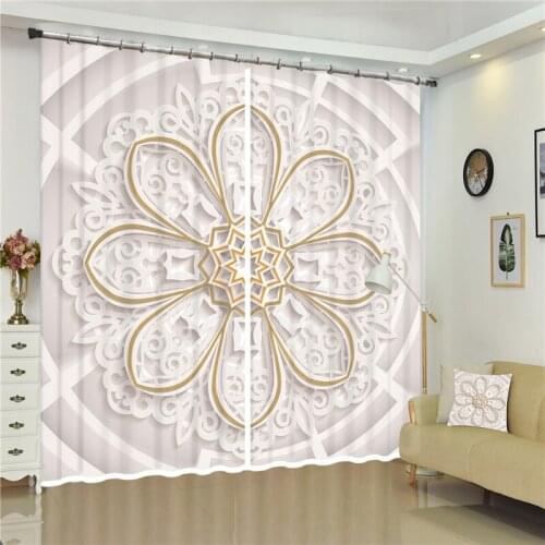 Modern decoration curtain blackout Jade white carving petal stone printed curtains 3d Living room bedroom window living room