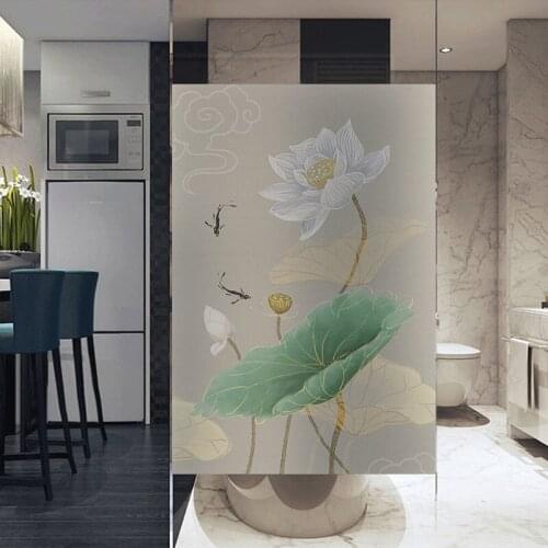 Glass door film electrostatic non-adhesive stickers bathroom bathroom light opaque glass film decorative lotus film