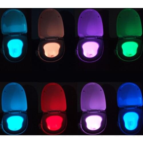 8 Colors LED Toilet Nightlight Motion Activated Light Sensitive Dusk to Dawn Battery-operated Lamp