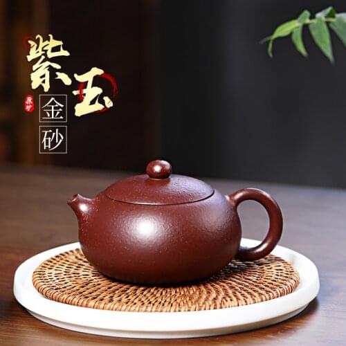 Raw ore purple clay pot master pure handmade home gift set single person coarse sand purple vermilion clay flat Xi Shi